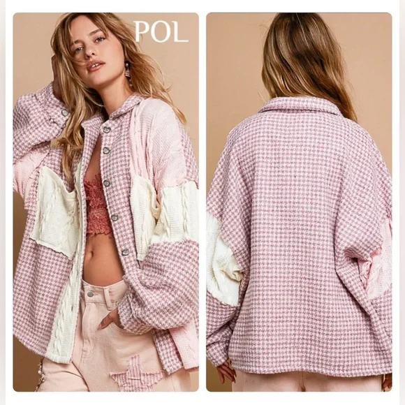 POL Stylish Black and White Women's Houndstooth/ Gingham Jacket / Shacket - Picture 4 of 5